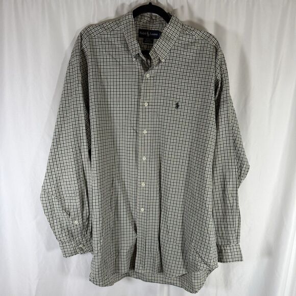 Ralph Lauren Blake Dress Shirt Men's XL Brown Blue Plaid Button Up Long Sleeve - Picture 1 of 11